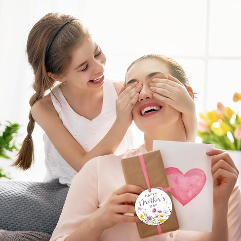 Whaline 50 Pcs Happy Mother’s Day Paper Gift Tags with 32.8 Ft Hemp Rope Round Wildflower Butterfly Hanging Label Tags for Mom’s Birthday DIY Craft Gift Wrapping Party Favor in Kuwait