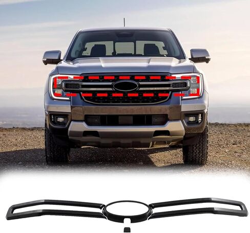 واقي ملحقات الشواية الأمامية من ألياف الكربون لسيارة Ford Ranger 2024 2025، غطاء غطاء المصد الأمامي - سهل التركيب - مجموعة 3 قطع in Kuwait