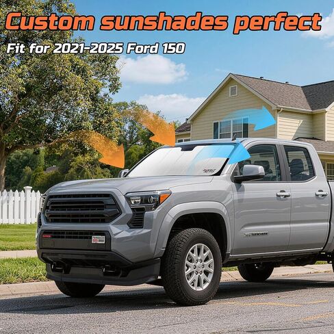 2021-2026 F150 Windshield Sun Shade Compatible for 2021-2026 Ford F150 Silver Reflective Foldable Front Sun Visor Sunshade Protector with Storage Bag Keep Interior Cool in Saudi Arabia