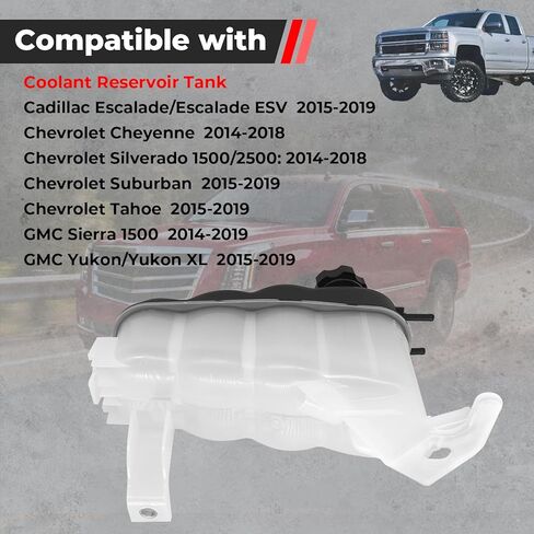603-973 Coolant Expansion Reservoir Tank with Cap – Compatible with 2014-2020 Chevy Silverado 1500 2500 Suburban Tahoe / GMC Sierra 1500 Yukon / Cadillac Escalade – Replace 22856231 3014134 in Saudi Arabia