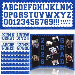 Blue 175 Pcs Graduation Photo Display Board Sticker Glitter Border Trim Alphabet Letter Number for 2026 Grad Party Trifold Poster Photo Display Event Displays Bulletin Board in Kuwait