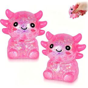 2 Pcs Axolotl Squishy Stress Ball, Malt Sugar Slow Rising Squeeze Toy, Cute Fidget Stress Relief Toys for Birthday Party Gift Christmas (Pink) in Kuwait