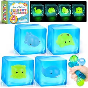 VISCOO Stress Cube -Glow in The Dark Sea Animal Inside Squishy Fidget Toys, Nice Ice Cube Squishy for Anxiety Relief, Squeeze Toys for Kids,Stress Balls for Adults,Sensory Toys for Party Favors in Saudi Arabia