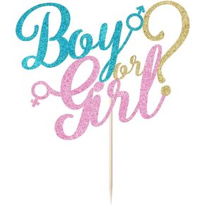 Sleyberoy boy or girl cake topper - gold glitter baby shower, gender reveal, welcome newborn party decoration (Blue And Pink) in Saudi Arabia