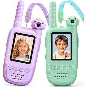 Kids Video Walkie Talkies 2 Pack, 180° Rotating Camera & Live Video Chat, Rechargeable Intercom Toys with 6 Voice Changers, Flashlight & 10 Fun Ringtones, Outdoor Toys for Boys Girls, Green & Purple in Saudi Arabia