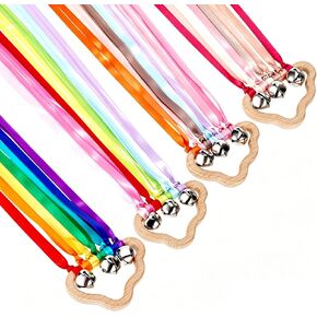 4 Pack Rainbow Ribbon Hand Kites with Bells, Wind Wand Dance Ribbons Streamer Wands for Dancing Sensory Wooden Cloud Handle Play Silks for Rhythmic Movement Birthday Party Montessori (Bright Colors) in Saudi Arabia