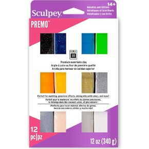 حزمة عينات الألوان Polyform Sculpey Premo Metallics and Glitters، 12 لونًا، طين خبز الفرن من البوليمر الفاخر، غير سام، 12 أونصة، رائعة لصنع المجوهرات، والعطلات، والأعمال اليدوية، والوسائط المختلطة والمزيد. in Kuwait