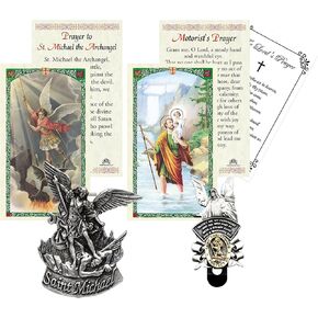 St Michael Visor Clip - St Christopher Medal for Car, St Christopher Prayer Card, Saint Michael Prayer Card, The Lord's Prayer Card - St Michael and St. Christopher Visor Clip Catholic Set - 5 Items in Saudi Arabia