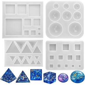 4 Pack Geometric Resin Triangle Jewelry Silicone Molds Square Round DIY Kit for Making Casting Epoxy Resin Clearance Keychain Earring in Saudi Arabia
