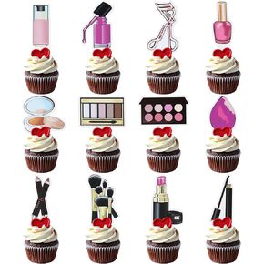 Ercadio 24Pcs Glitter Makeup Cupcake Toppers Mascara Lipstick Cupcake Picks Makeup Brushes Cosmetics Food Picks for Makeup Birthday Cupcake Decors Bridal Shower Bachelorette Party Supplies in Kuwait