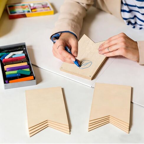 50 Pack Unfinished Blank Wood Signs Wooden Blocks for Crafts with Hemp Rope Wood Cutouts Plaques Flag Ornament for DIY Crafts Painting Writing Wall Decorations in Saudi Arabia