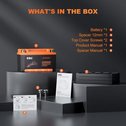 EBL YTZ10S-BS Lithium LiFePO4 Motorcycle Battery, 12V 6Ah 180CCA Powersports Battery for ATV, UTV, PWC, Jet Ski, Scooter, Riding Lawn Mower, Generator & Polaris in Kuwait