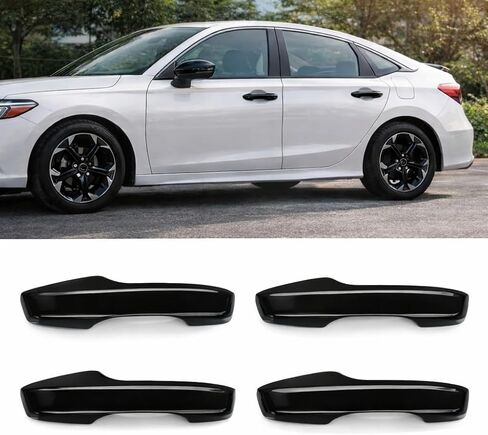 غطاء مقبض باب السيارة بدون لاصق، واقي مقبض خارجي على طراز OEM متوافق مع Honda Civic 2022–2026 (الجيل الحادي عشر)، Accord/CR-V/HR-V 2023–2026، Acura Integra (أسود لامع) in Kuwait