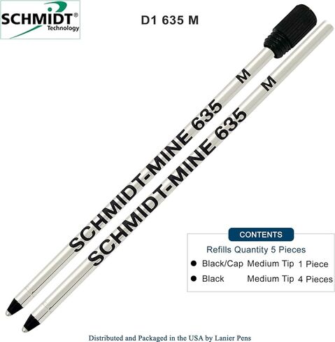 Schmidt 635 D1 Mine Ballpoint Refill - Black Ink - Medium Tip 0.7mm - Pack of 5 (Includes 1 Plastic End Cap) in Kuwait
