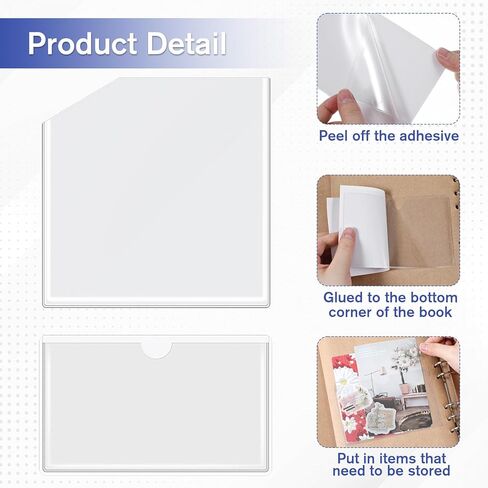 10 PCS Adhesive Clear Pockets, Self Adhesive Corner Pockets Add Storage Space to Notebook Journal Traveler Planners Index Card Folder Top Open for Office Home in Saudi Arabia