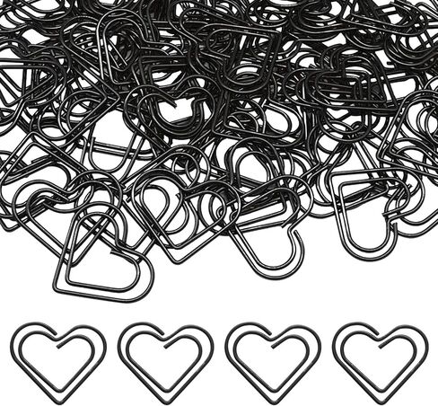 100 Pcs Black Love Heart Shaped Paper Clips, Stainless Steel Cute Small Decorative Paperclips for Document/Note/Wedding Decoration/Crafts in Kuwait