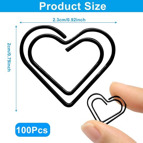 100 Pcs Black Love Heart Shaped Paper Clips, Stainless Steel Cute Small Decorative Paperclips for Document/Note/Wedding Decoration/Crafts in Kuwait