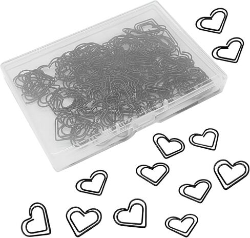 100 Pcs Black Love Heart Shaped Paper Clips, Stainless Steel Cute Small Decorative Paperclips for Document/Note/Wedding Decoration/Crafts in Kuwait