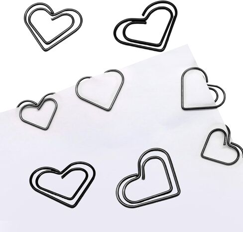 100 Pcs Black Love Heart Shaped Paper Clips, Stainless Steel Cute Small Decorative Paperclips for Document/Note/Wedding Decoration/Crafts in Kuwait