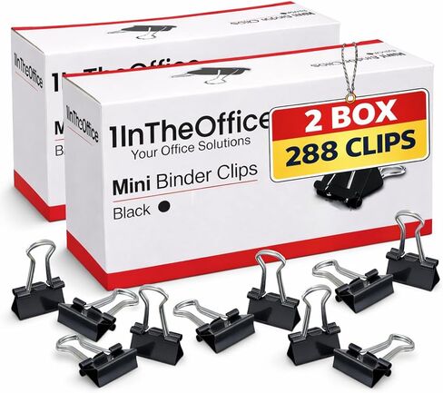 1InTheOffice Mini Binder Clips، مشابك للورق، مشبك ورق، مشابك معدنية، 0.6 بوصة، أسود، 144 مشبك/عبوة - عبوتان in Kuwait