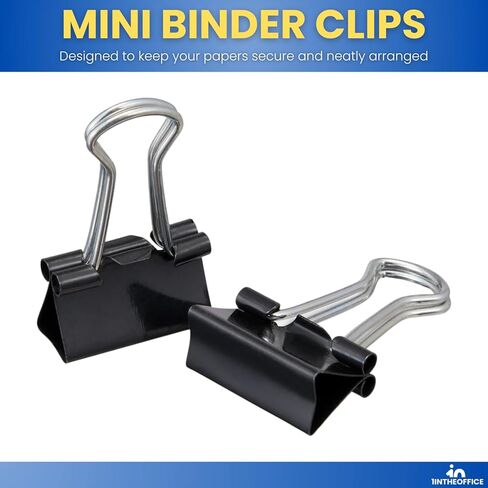 1InTheOffice Mini Binder Clips، مشابك للورق، مشبك ورق، مشابك معدنية، 0.6 بوصة، أسود، 144 مشبك/عبوة - عبوتان in Kuwait