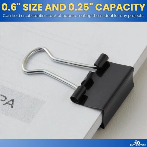 1InTheOffice Mini Binder Clips، مشابك للورق، مشبك ورق، مشابك معدنية، 0.6 بوصة، أسود، 144 مشبك/عبوة - عبوتان in Kuwait