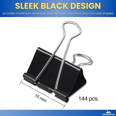 1InTheOffice Mini Binder Clips، مشابك للورق، مشبك ورق، مشابك معدنية، 0.6 بوصة، أسود، 144 مشبك/عبوة - عبوتان in Kuwait