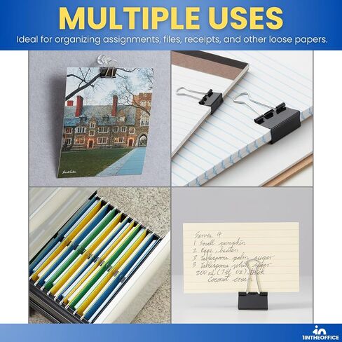 1InTheOffice Mini Binder Clips، مشابك للورق، مشبك ورق، مشابك معدنية، 0.6 بوصة، أسود، 144 مشبك/عبوة - عبوتان in Kuwait