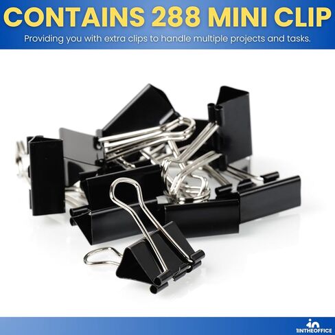 1InTheOffice Mini Binder Clips، مشابك للورق، مشبك ورق، مشابك معدنية، 0.6 بوصة، أسود، 144 مشبك/عبوة - عبوتان in Kuwait