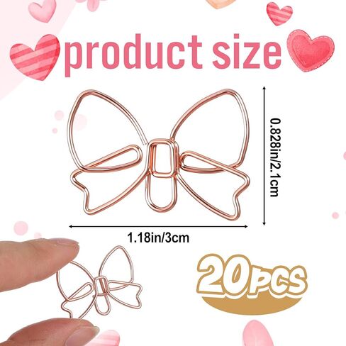 20 Pcs Decorative Bow Paperclip Bowknot Shape Paper Clips Mini Bow Shape Paper Clips Funny Papers Clip Cute Paperclips Rose Gold Fancy Paperclips Metal Paperclip Bookmarks Planner Clip for Office Home in Kuwait