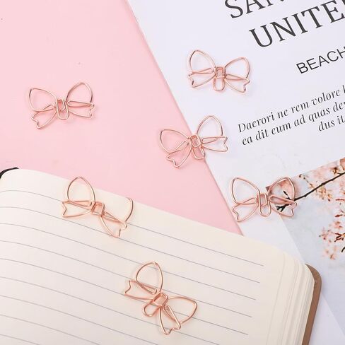 20 Pcs Decorative Bow Paperclip Bowknot Shape Paper Clips Mini Bow Shape Paper Clips Funny Papers Clip Cute Paperclips Rose Gold Fancy Paperclips Metal Paperclip Bookmarks Planner Clip for Office Home in Kuwait