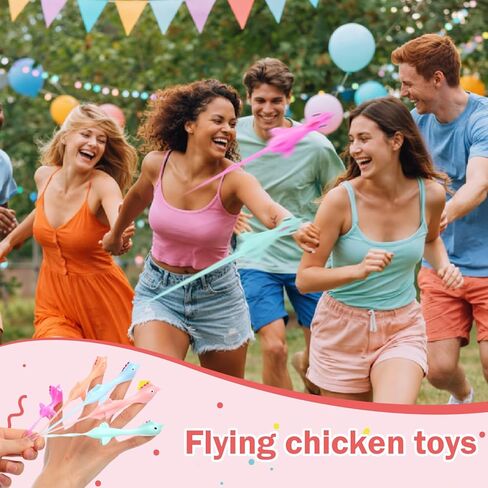 Poen 400 Pcs 3.94" Slingshot Chicken Party Favors Flying Chicken Stretchy Rubber Flick Chicks Shooting Game Activity for Birthday Gifts Goodie Bags Fillers (Soft Colors) in Kuwait