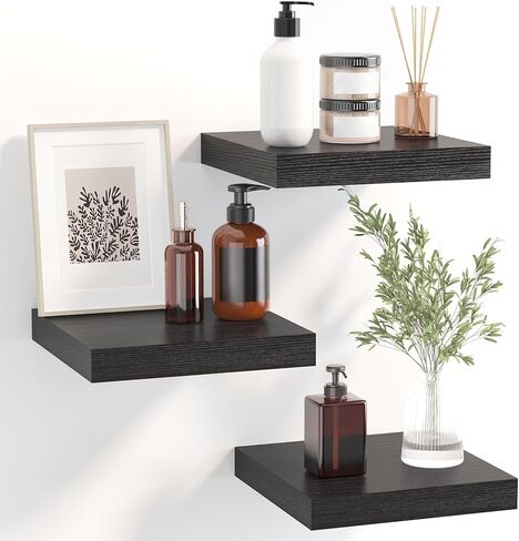 Fixwal Floating Shelves for Wall, Small Black Shelves Wall Mounted Shelf for Bathroom, Living Room, Bedroom, Kitchen Decor (Set of 3, 8x8) in Saudi Arabia