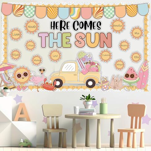 Retro Sun Motivational Bulletin Board Decor Summer Sunshine Bulletin Board Decoration Sunshine Groovy Hippie Paper Cutouts Sun Shine Beach Blackboard for School Classroom Summer Theme Party Supplies in Kuwait