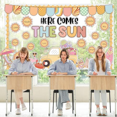 Retro Sun Motivational Bulletin Board Decor Summer Sunshine Bulletin Board Decoration Sunshine Groovy Hippie Paper Cutouts Sun Shine Beach Blackboard for School Classroom Summer Theme Party Supplies in Kuwait