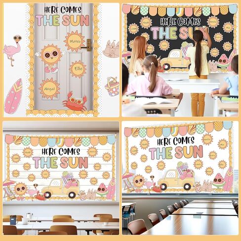 Retro Sun Motivational Bulletin Board Decor Summer Sunshine Bulletin Board Decoration Sunshine Groovy Hippie Paper Cutouts Sun Shine Beach Blackboard for School Classroom Summer Theme Party Supplies in Kuwait