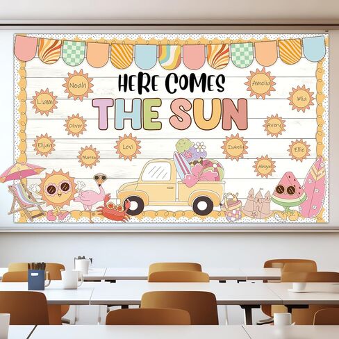 Retro Sun Motivational Bulletin Board Decor Summer Sunshine Bulletin Board Decoration Sunshine Groovy Hippie Paper Cutouts Sun Shine Beach Blackboard for School Classroom Summer Theme Party Supplies in Kuwait