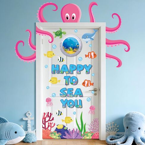 Ocean Octopus Classroom Door Bulletin Board Ocean Animals Wall Decoration Under The Sea Large Octopus Cutouts Happy to Sea You Door Decor for Back to School Teacher Supplies Summer Party Decor in Kuwait