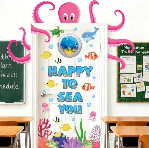 Ocean Octopus Classroom Door Bulletin Board Ocean Animals Wall Decoration Under The Sea Large Octopus Cutouts Happy to Sea You Door Decor for Back to School Teacher Supplies Summer Party Decor in Kuwait