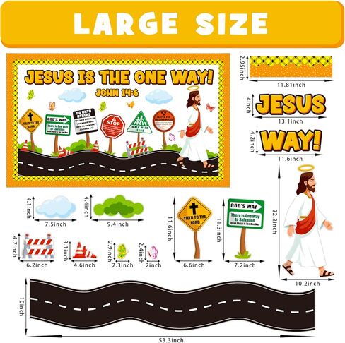 Road Trip VBS Bulletin Board Decoration Set, Christian Construction Sunday School Decorations for Classroom Religious Jesus Road Signs Cutouts Library Church Wall Window Door Decor for Teacher in Saudi Arabia