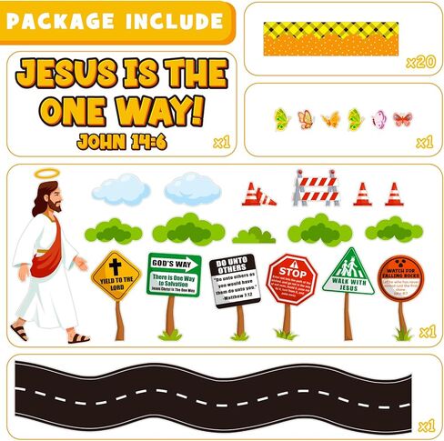 Road Trip VBS Bulletin Board Decoration Set, Christian Construction Sunday School Decorations for Classroom Religious Jesus Road Signs Cutouts Library Church Wall Window Door Decor for Teacher in Saudi Arabia