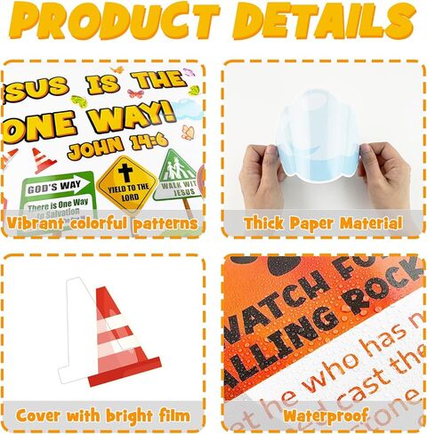 Road Trip VBS Bulletin Board Decoration Set, Christian Construction Sunday School Decorations for Classroom Religious Jesus Road Signs Cutouts Library Church Wall Window Door Decor for Teacher in Saudi Arabia