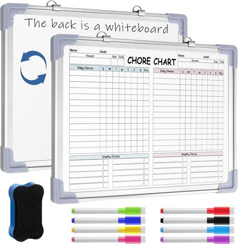 Lincia 12 x 16 Magnetic Dry Erase Chore Chart Board for Family Adults Double Side Family 2 in 1 Combo Chore Board Weekly Calendar Aluminum Frame for Wall 8 Markers 1 Eraser(Double Style) in Kuwait