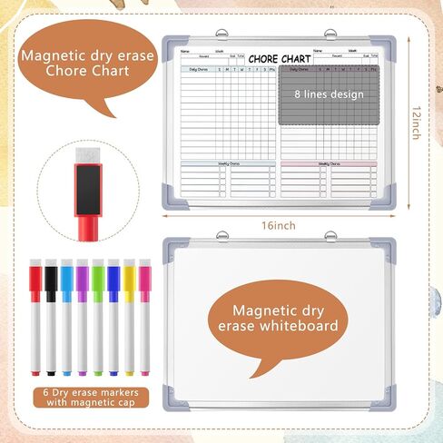 Lincia 12 x 16 Magnetic Dry Erase Chore Chart Board for Family Adults Double Side Family 2 in 1 Combo Chore Board Weekly Calendar Aluminum Frame for Wall 8 Markers 1 Eraser(Double Style) in Kuwait