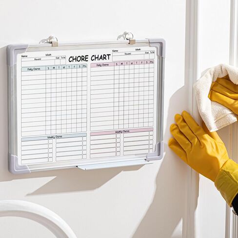 Lincia 12 x 16 Magnetic Dry Erase Chore Chart Board for Family Adults Double Side Family 2 in 1 Combo Chore Board Weekly Calendar Aluminum Frame for Wall 8 Markers 1 Eraser(Double Style) in Kuwait