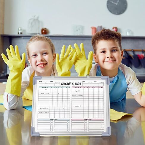 Lincia 12 x 16 Magnetic Dry Erase Chore Chart Board for Family Adults Double Side Family 2 in 1 Combo Chore Board Weekly Calendar Aluminum Frame for Wall 8 Markers 1 Eraser(Double Style) in Kuwait