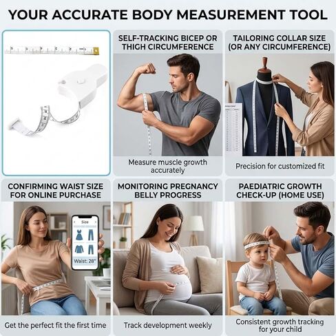 Body Measuring Tape Set, 60in/150cm, Automatic Retractable Tape Measure with Direct Reading, One-Hand Operation for Fitness Weight Loss, Waist, Bust, Hip Measurement, Sewing Tailoring Supplies in Kuwait