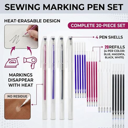 shuielai Heat Erasable Fabric Pens 20 Pcs 4 Colors Refills with 4 Pen Holders Heat Vanishing Marking Pens for Sewing Quilting Embroidery Dressmaking Garment Leather Craft in Saudi Arabia