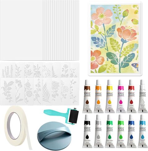 JAOJAO Gel Printing Kit, Gel Plate Plant Templates Acrylic Paints Auxiliary Tools and A5 Paper Experience A Surprising Creative Process for Card Making and Mixed Media Art Monotype Printing in Saudi Arabia