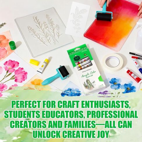 JAOJAO Gel Printing Kit, Gel Plate Plant Templates Acrylic Paints Auxiliary Tools and A5 Paper Experience A Surprising Creative Process for Card Making and Mixed Media Art Monotype Printing in Saudi Arabia